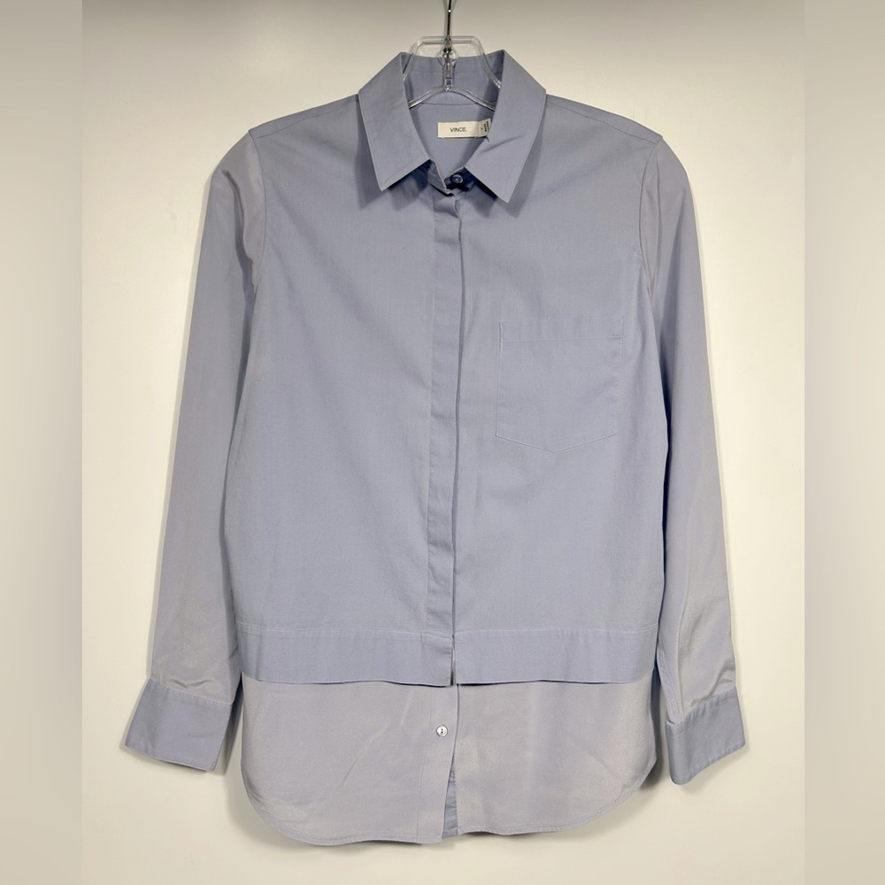 Vince Slim Fitted Stretch-Silk/Cotton Blend Blouse Size 2